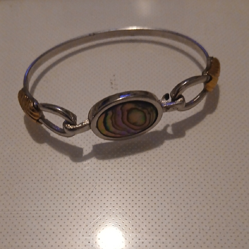 Abalone Oval Silver-Tone Bangle Bracelet - Women Jewelry